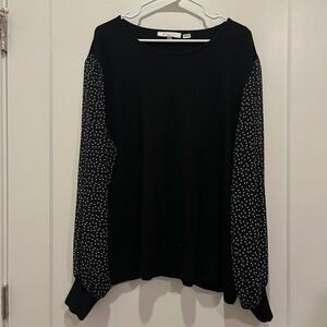 Siani Milano Womens 2X Black Heart Print Sheer‎ Chiffon Sleeve Knit Top Blouse